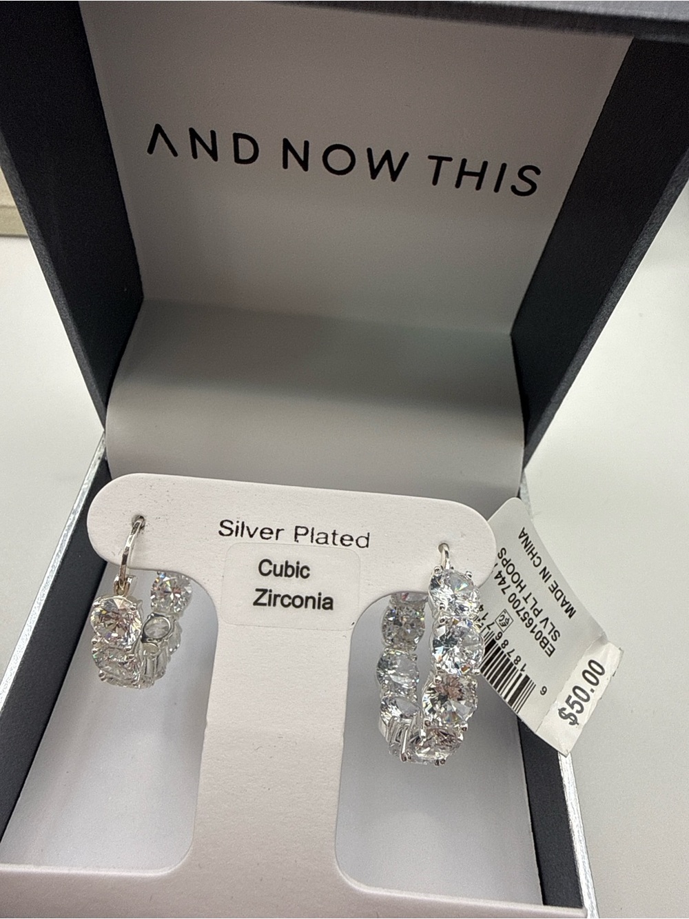 Silver-Plated Cubic Zirconia Hoop Earrings - Clear